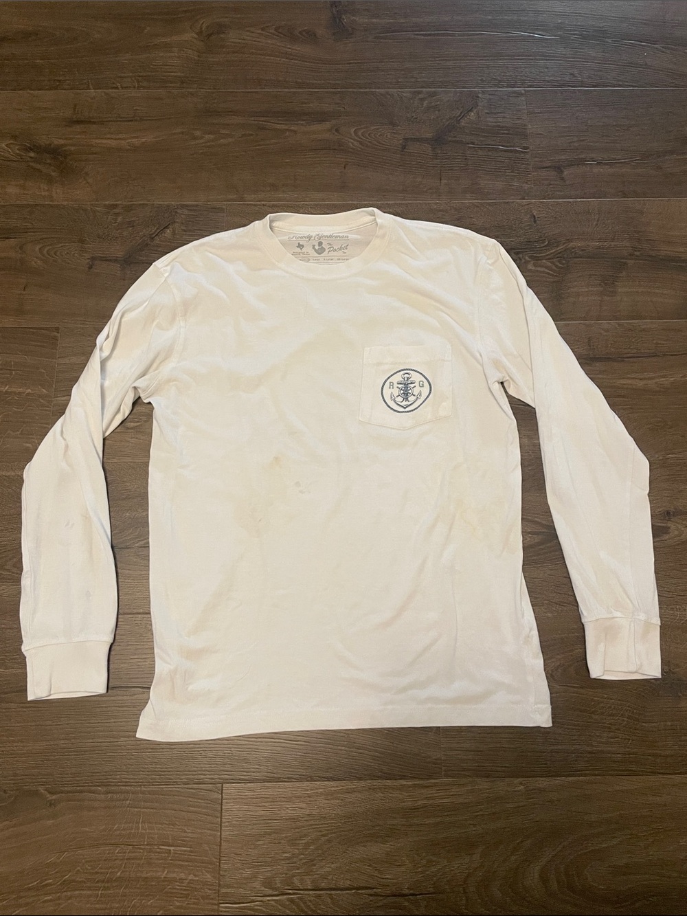 Men's Rowdy Gentleman White Long-Sleeve Tee with Anchor Logo, Sz Medium
See flaw